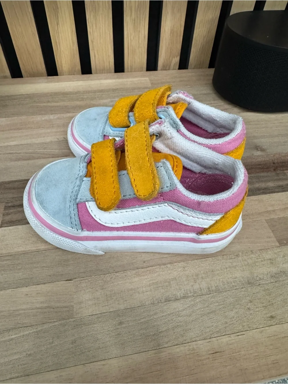Vans Kids Velcro Sneakers in Yellow, Pink & Light Gray